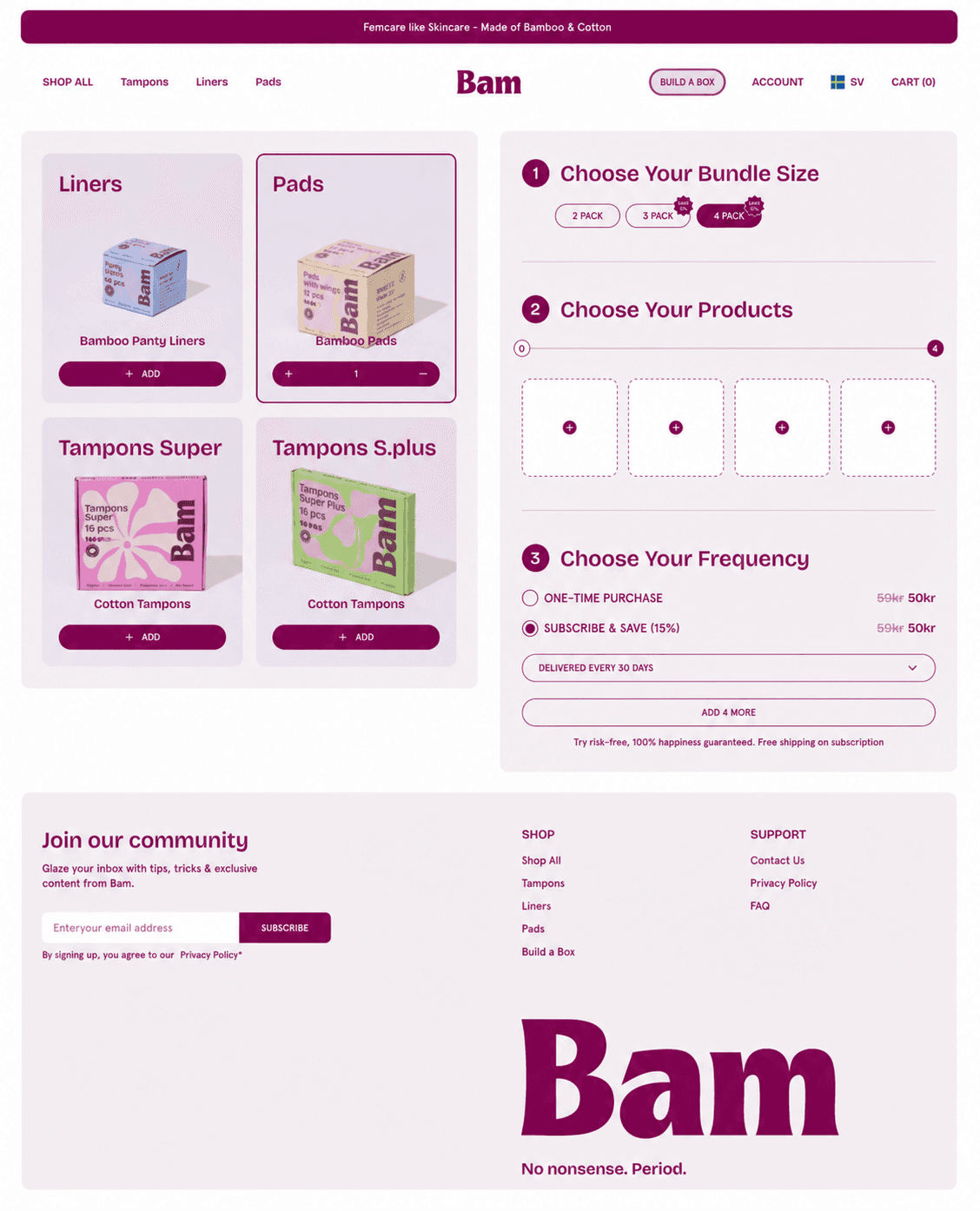 Bam ecommerce bundle builder with product selection and subscription controls